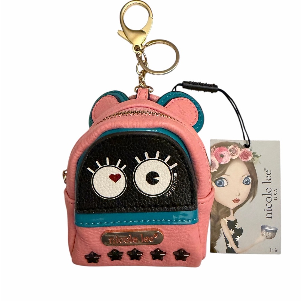 Nicole Lee Pink and Black Kids Mini Backpack Keychain